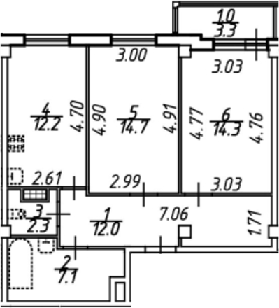 Планировка — Южная звезда, 2-комн., 65 м²
