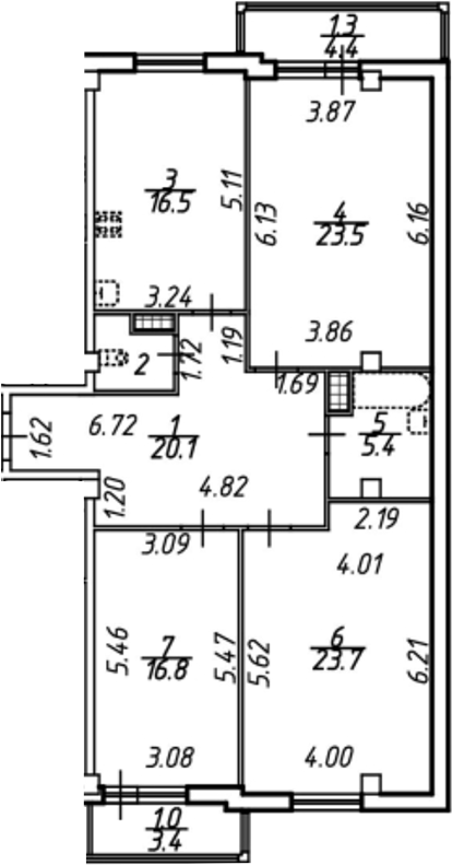 Планировка — Южная звезда, 4-комн., 114 м²
