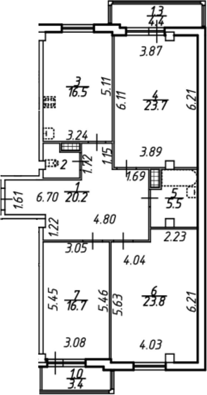 Планировка — Южная звезда, 4-комн., 114 м²