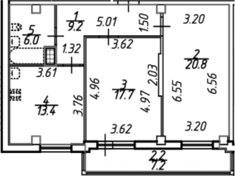 Планировка — Южная звезда, 2-комн., 72 м²