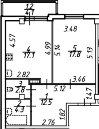Планировка — Южная звезда, 2-комн., 57 м²