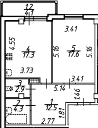 Планировка — Южная звезда, 2-комн., 57 м²
