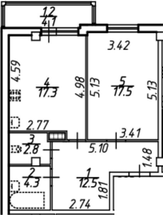 Планировка — Южная звезда, 2-комн., 57 м²
