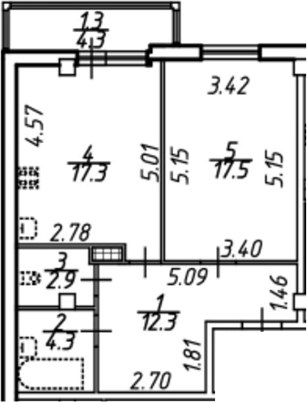 Планировка — Южная звезда, 2-комн., 57 м²