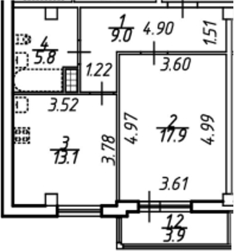 Планировка — Южная звезда, 1-комн., 49 м²