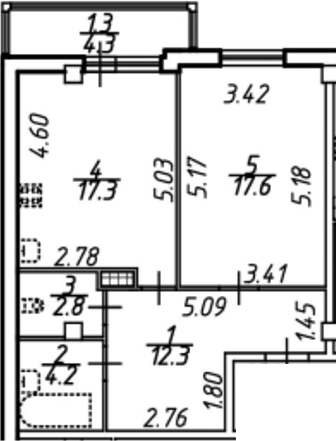 Планировка — Южная звезда, 2-комн., 57 м²