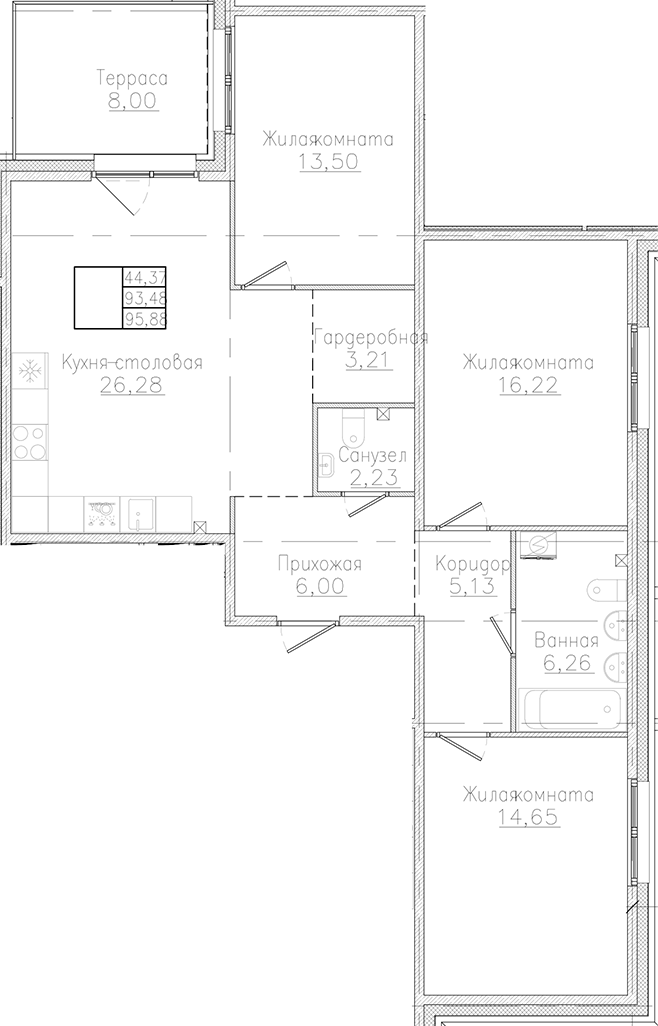 Планировка — Счастье 2.0, 3-комн., 93 м²