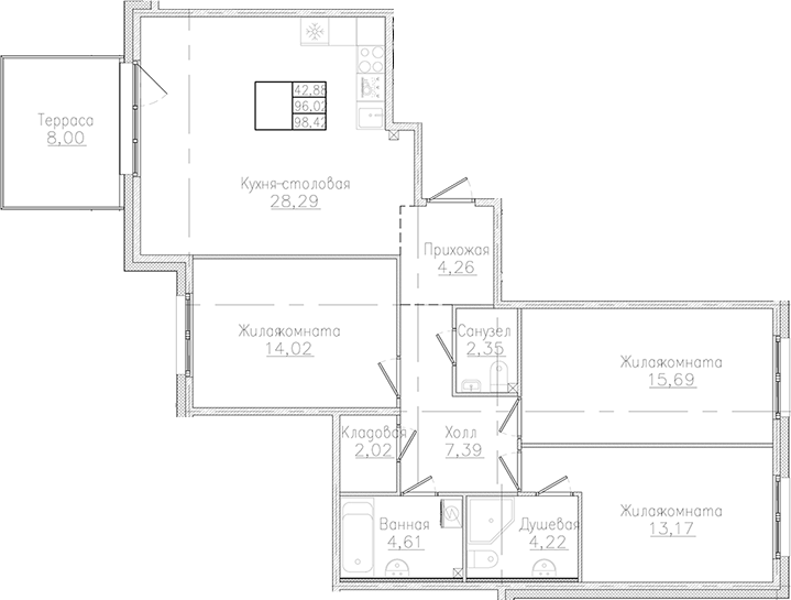 Планировка — Счастье 2.0, 3-комн., 96 м²