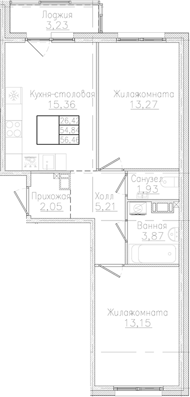 Планировка — Счастье 2.0, 2-комн., 55 м²