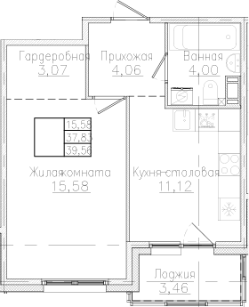 Планировка — Счастье 2.0, 1-комн., 38 м²