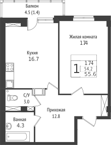 Планировка — Южная звезда, 2-комн., 58 м²