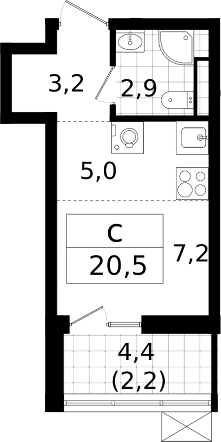 Планировка — А101 Всеволожск, Студия, 18 м²