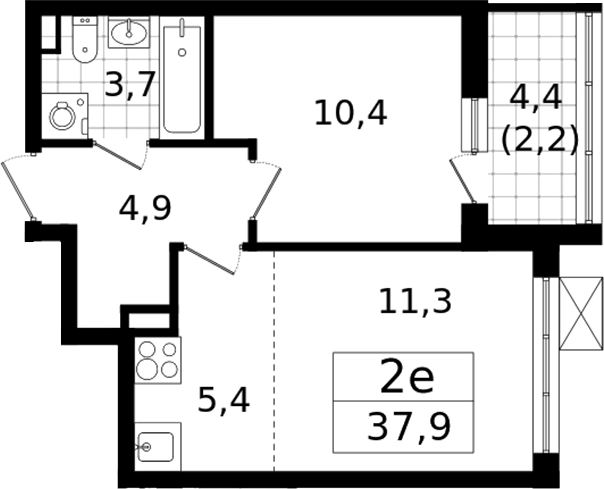 Планировка — А101 Всеволожск, 2-комн., 36 м²