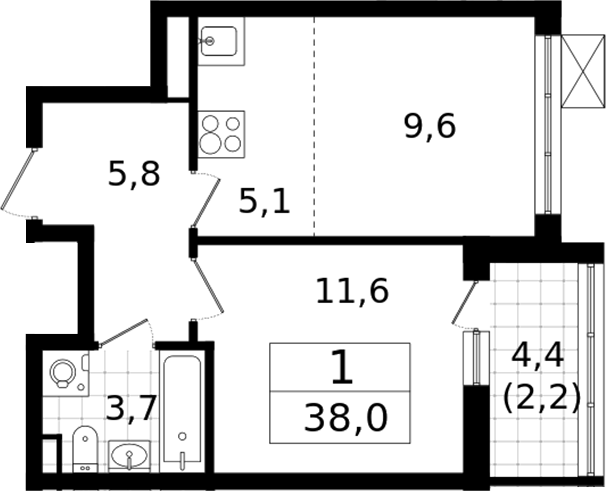 Планировка — А101 Всеволожск, 1-комн., 36 м²