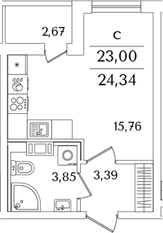 Планировка — Лайнеръ, Студия, 23 м²