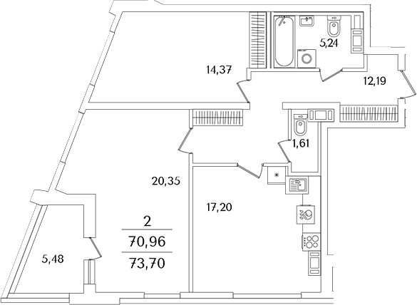 Планировка — Лайнеръ, 3-комн., 71 м²