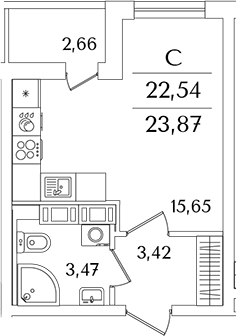 Планировка — Лайнеръ, Студия, 23 м²