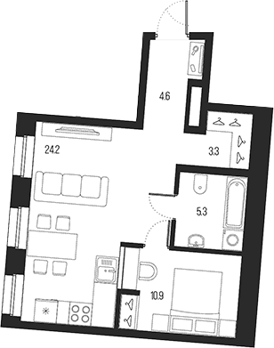 Планировка — Проект 6/3, 2-комн., 48 м²