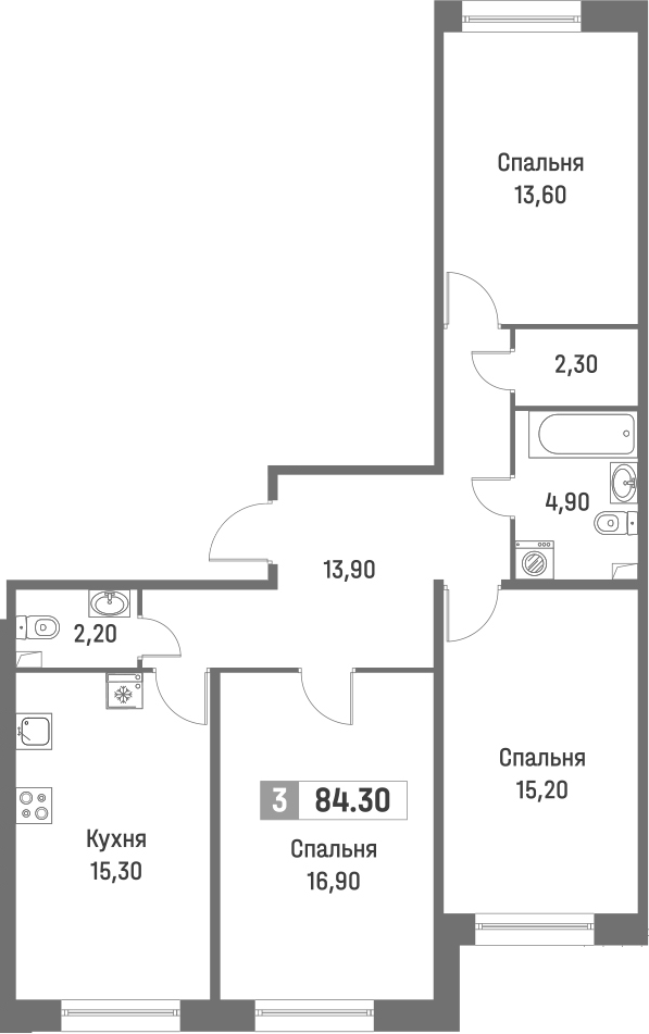 Планировка — Фотограф, 4-комн., 84 м²