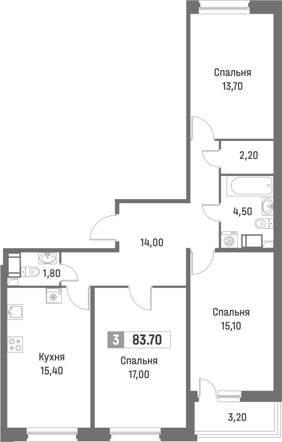 Планировка — Фотограф, 4-комн., 82 м²