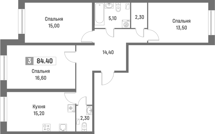 Планировка — Фотограф, 4-комн., 84 м²