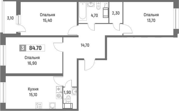 Планировка — Фотограф, 4-комн., 83 м²