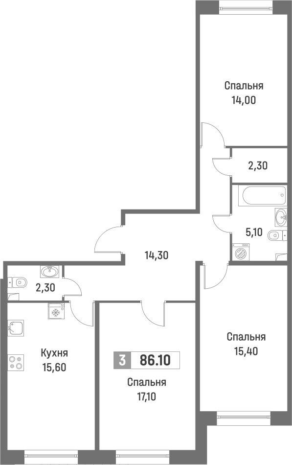 Планировка — Фотограф, 4-комн., 86 м²