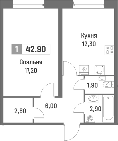Планировка — Фотограф, 1-комн., 43 м²