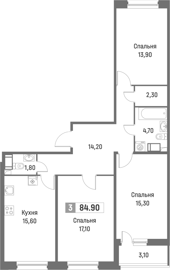 Планировка — Фотограф, 4-комн., 83 м²