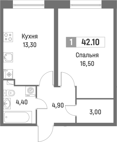 Планировка — Фотограф, 1-комн., 42 м²