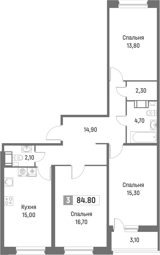 Планировка — Фотограф, 4-комн., 83 м²