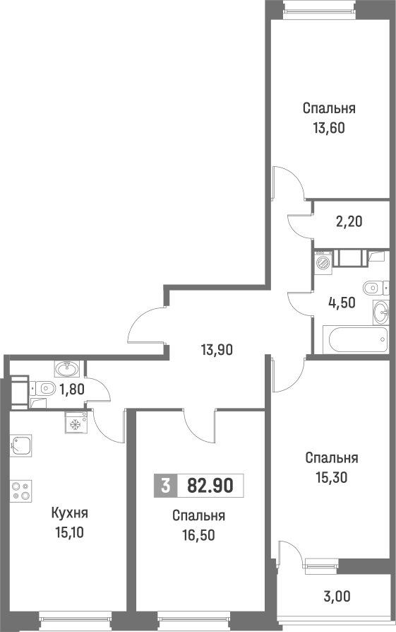 Планировка — Фотограф, 4-комн., 81 м²