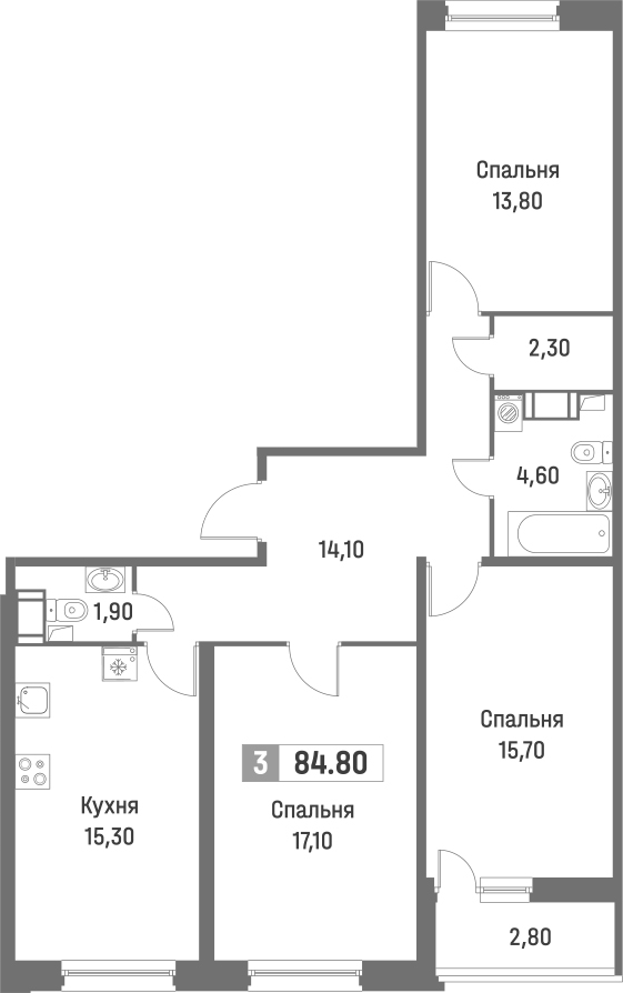 Планировка — Фотограф, 4-комн., 83 м²