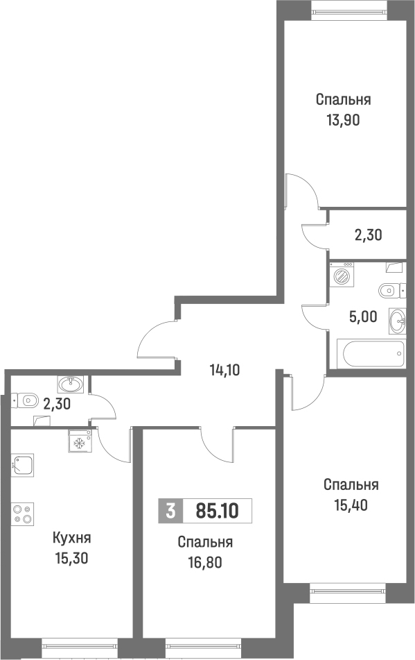 Планировка — Фотограф, 4-комн., 85 м²