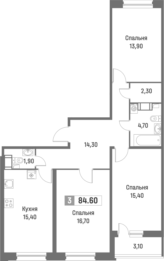 Планировка — Фотограф, 4-комн., 83 м²