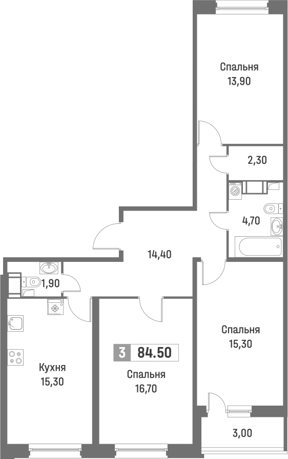 Планировка — Фотограф, 4-комн., 83 м²