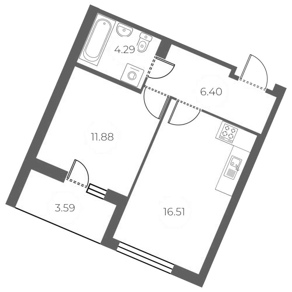Планировка — БФА в Озерках, 2-комн., 39 м²