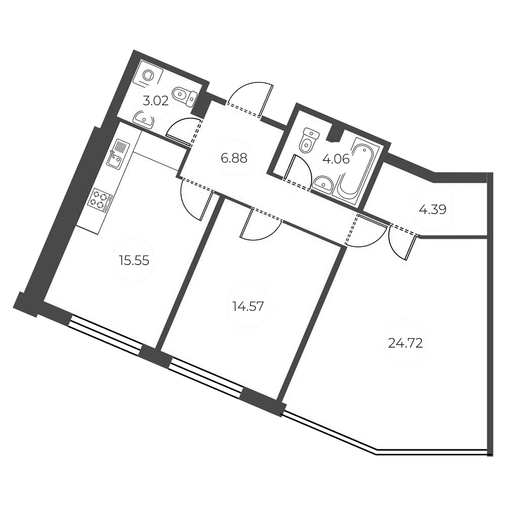 Планировка — БФА в Озерках, 3-комн., 73 м²