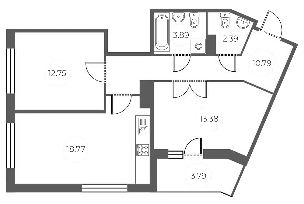 Планировка — БФА в Озерках, 3-комн., 62 м²