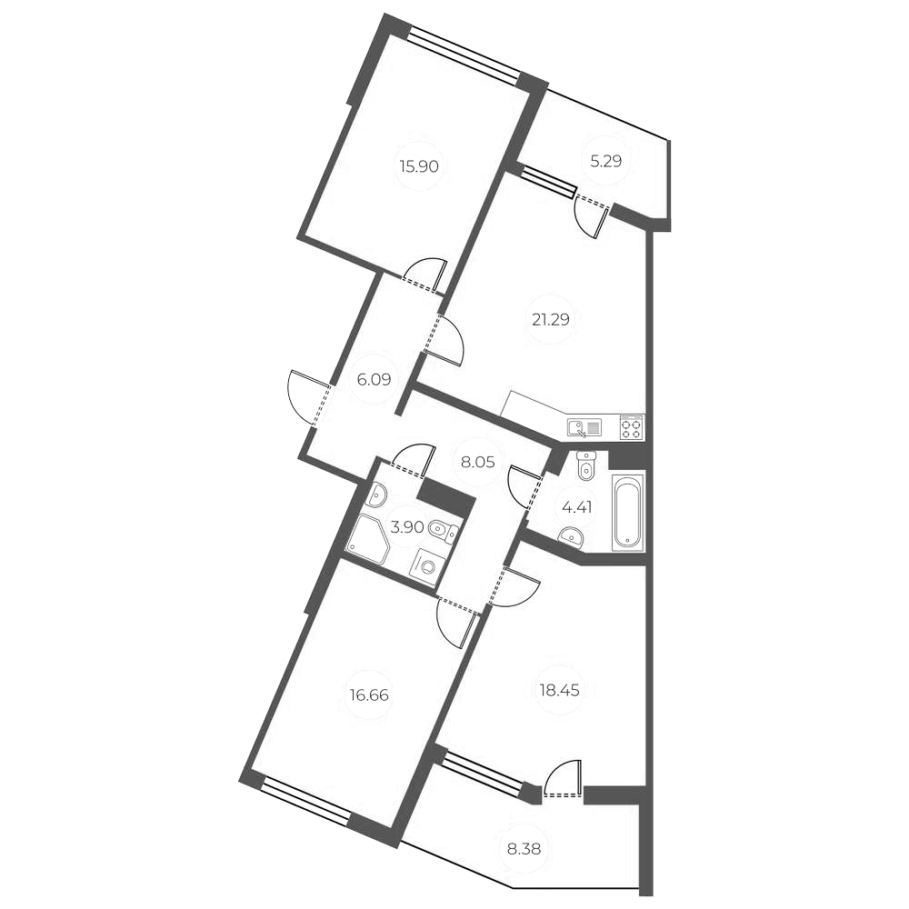 Планировка — БФА в Озерках, 4-комн., 95 м²