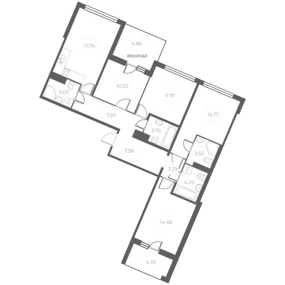 Планировка — БФА в Озерках, 5-комн., 105 м²