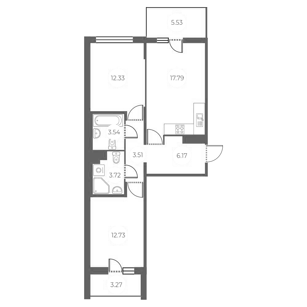 Планировка — БФА в Озерках, 3-комн., 60 м²