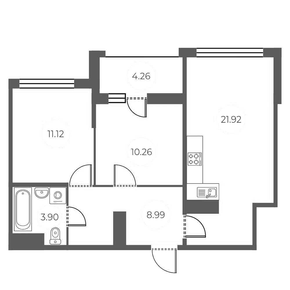Планировка — БФА в Озерках, 3-комн., 56 м²