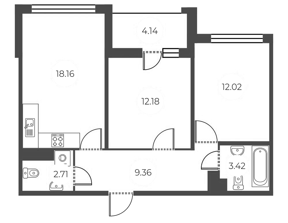Планировка — БФА в Озерках, 3-комн., 58 м²