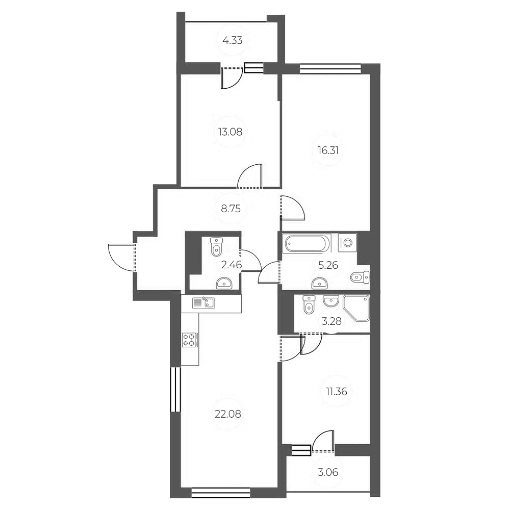 Планировка — БФА в Озерках, 4-комн., 86 м²