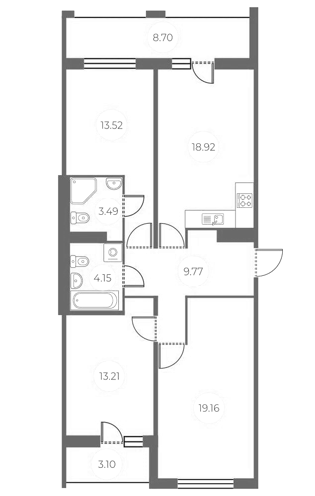 Планировка — БФА в Озерках, 4-комн., 82 м²