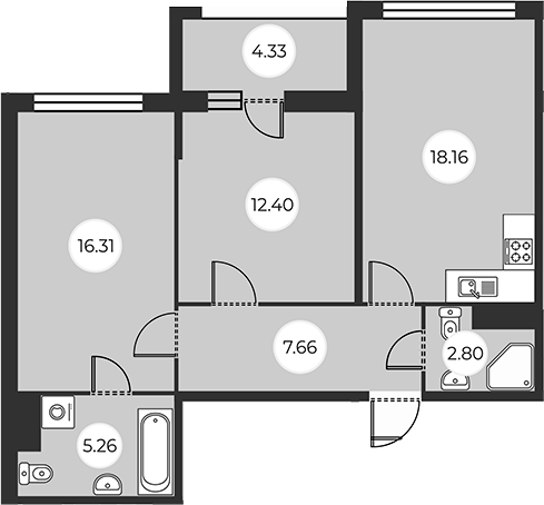 Планировка — БФА в Озерках, 3-комн., 63 м²