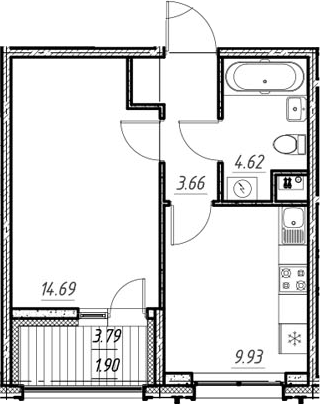 Планировка — Новый Московский, 1-комн., 33 м²
