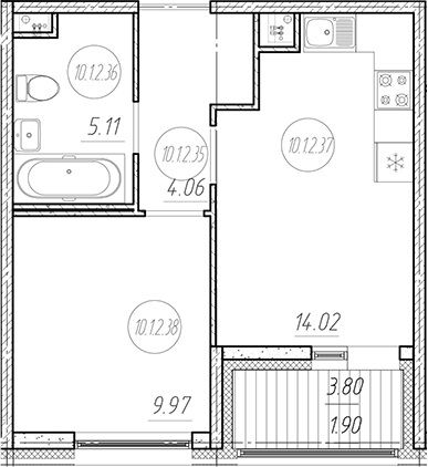 Планировка — Новый Московский, 1-комн., 33 м²