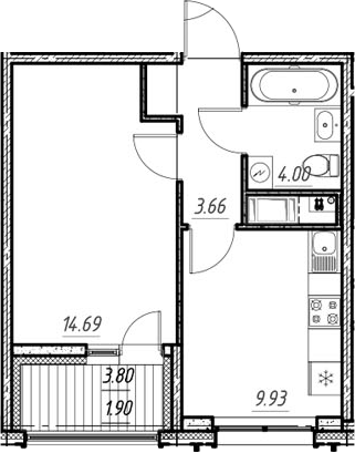 Планировка — Новый Московский, 1-комн., 32 м²